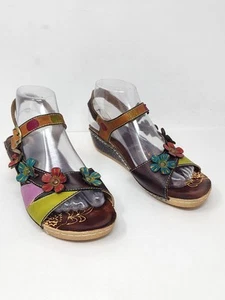 Spring Step Belladonna Womens EU 40 US 9 Flower Detail Multicolor Leather Wedge - Picture 1 of 14