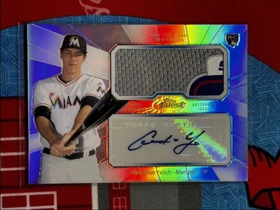 2013 Finest Rookie Relic Autographs Refractors Laundry Tag Christian Yelich RC - Image 1 of 2