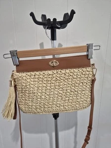 Louenhide Ratten Straw Tan Boho Crossbody Small Handbag New Gold Hardware - Picture 1 of 4