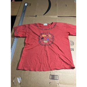 Shenanigans Embroidered Floral Shirt M, Red Vintage Top, Women's Flower Blouse - Picture 1 of 14