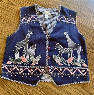 Chaleco Vintage Usado en Excelente Condición Años 90 Napa Valley Jirafa Zoo Animal Apliques Florales XL 🦒🌺 Foto 1 de 4