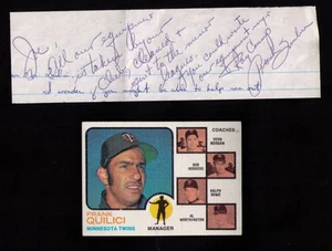 Frank Quilici signed letter note 1965 - 1970 Minnesota Twins + 1973 Topps card - Picture 1 of 2