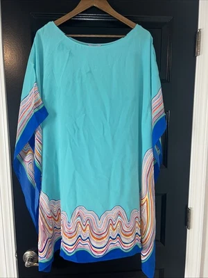 Vestido Lilly Pulitzer Lindamarie Caftán Seda Playa Cubrir Azul Crucero Foto 1 de 4