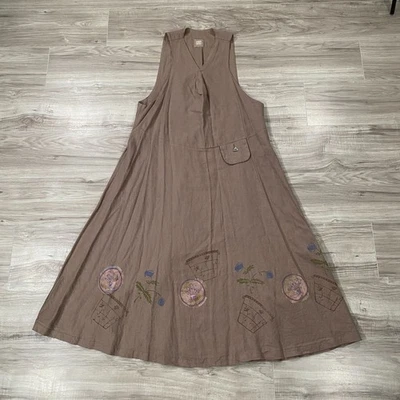 Vintage Blue Fish Clothing Linen Dress Womens Size 1 Brown Lagenlook Art *FLAW - Image 1 of 4