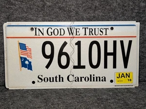 2018 SOUTH CAROLINA License Plate Tag #9610HV "IN GOD WE TRUST"  - Picture 1 of 5