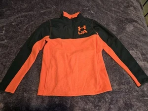 Under Armour 1/4 Zip Loose Fit Jacket Boys Youth Size YXL 1299359 Black Orange - Picture 1 of 5