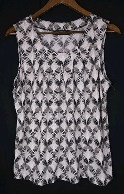 Kasper Size Large Pleated Sleeveless Dressy Top Tank Taupe Black Print NWOT Foto 1 de 4