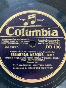 1930 THE NATIONAL MILITARY BAND 10" 78 REGIMENTAL MARCHES PT 5+6 COLUMBIA DB138 - Picture 1 of 1