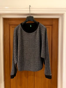 Benetton Silver Glitter Sparkle Boxy Top Size S (98cm Chest) Xmas Party - Picture 1 of 9