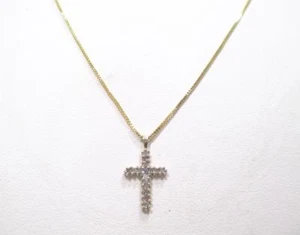 10 KT GELBGOLD 0,25 CTW DIAMANT KREUZ ANHÄNGER & 14 KT GOLDKETTE 2,0 GRAMM - Bild 1 von 1