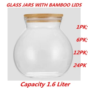 Glass Jar Food Storage Bottles Sealed Cans Bamboo Lid Air Tight Container 1.6L - Picture 1 of 6