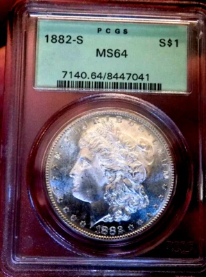 MORGAN SILVER DOLLAR 1882 S PCGS MS 64++ OLD GREEN HOLDER OBV MIRRORS PL LOOK - Image 1 of 4
