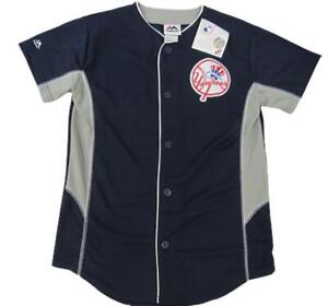 New York Yankees YOUTH Sizes L-XL Majestic Navy Blue Button Up Jersey