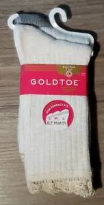 2 Pair GOLD TOE Girl EZ Match Boot Socks Kids size L LARGE 2-10.5 Marl Lace Tan - Picture 1 of 3