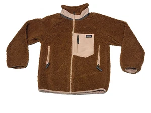Patagonia Medium (6)  Kid's Brown Pink Deep Pile Retro-X Fleece Zip Up Jacket   - Picture 1 of 7