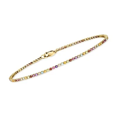 Brazalete para mujer tenis multicolor corte redondo de 2 quilates enchapado en oro amarillo de 14 quilates .925 Foto 1 de 3