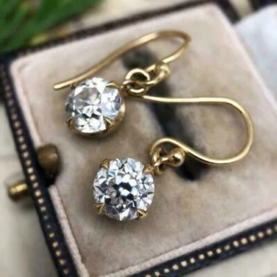 4.00Ct Round Cut Created Diamond Drop Dangle Earrings In 14K Yellow Gold Plated - Image 1 of 4