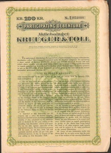 titre 100 KR: KREUGER & TOLL, allumettes suédoises (SUÈDE) (K) - Picture 1 of 1
