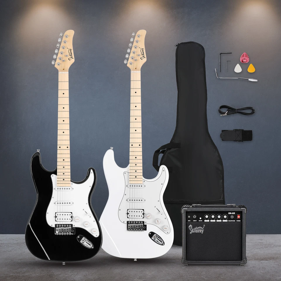 Glarry GST Stylish H-S-S Pickup Electric Guitar Kit with 20W AMP Bag Strap