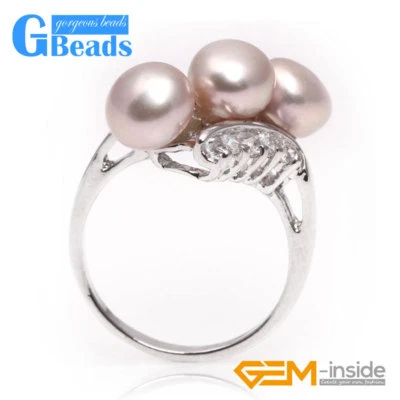 Anillo enchapado en oro blanco para mujer 6-7 mm perlas de colores joyas regalos al azar Foto 1 de 4