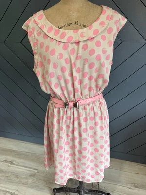 Vestido Umgee Rosa Estampado de Lunares Cinturón Sin Mangas Talla Grande Retro Pin Up Foto 1 de 4