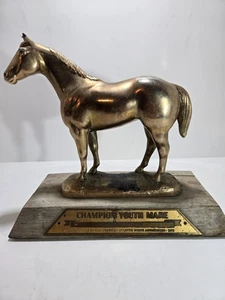 Vintage Weathered Barn Find Horse Trophy Champion Youth Mare Brass 1972 - Picture 1 of 4