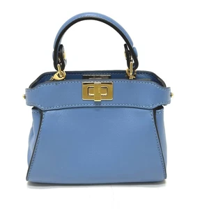 FENDI 7AS294 nano peekaboo 2WAY Pochette Crossbody Bag Shoulder Bag Leather blue - Foto 1 di 12