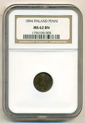 Finland 1894 Penni MS62 BN NGC - Image 1 of 4