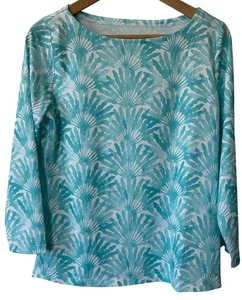 Vineyard Vines Damen U-Boot-Ausschnitt Sankaty Light Aqua White Print Größe S Neu mit Etikett - Bild 1 von 12