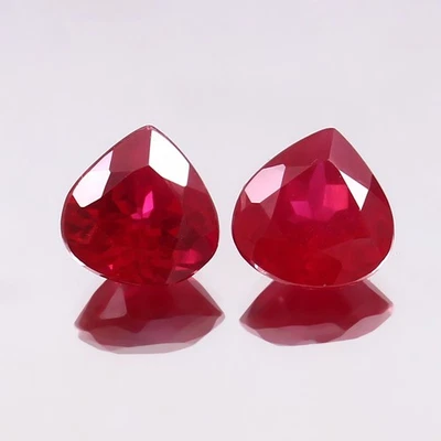 Lab Created Ruby Pair Corundum Heart Faceted AAA Loose Gemstones ( 13x13x6 mm ) - Image 1 of 4
