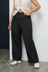 Yours Curve Plus Size Elasticated Stretch Straight Leg Trousers - PETITE - Picture 1 of 9