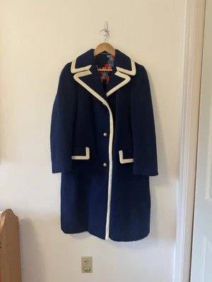 Abrigo de lana azul vintage Lodenfrey con ribete crema Foto 1 de 4