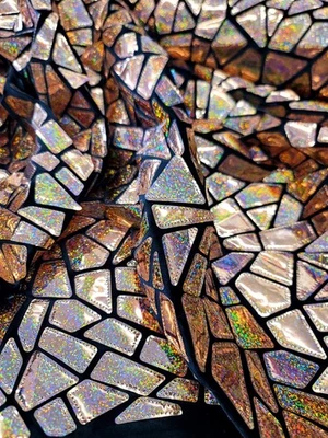 Fabric Sold By The Yard Rose Gold Iridescent Sequins On Stretch Black Velvet  - Image 1 of 4