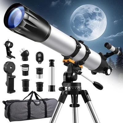 90mm Refractor Telescope 36–675X | Phone Adapter Tripod | Moon Planet Viewing - Image 1 of 4