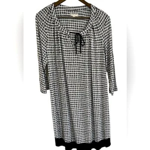 Anne Klein schwarz weiß, Langarm Viskose Etuikleid, Kleid Damen L - Bild 1 von 11
