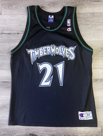 Vintage Kevin Garnett Champion Jersey Size 44 Large Minnesota Timberwolves Black Cover