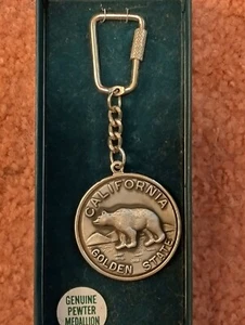 Vintage California The Golden State Pewter Keychain Medallion With Bear NIB #4 - Picture 1 of 2