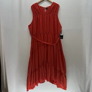 Simply Vera Vera Wang Dress 3X Lined Assymetrical Hem Sleeveless Tiered Belted - Picture 1 of 12