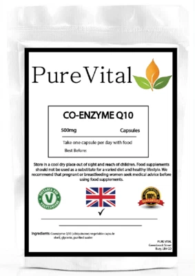 Cápsulas Co Enzyme Q10 500 mg | Antioxidante y Apoyo para la Salud del Corazón | PureVital Foto 1 de 2