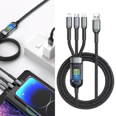 3-in-1 100W 5A Fast Charging USB To Type-C Micro Fast Charger Cable For iPhone// - Image 1 of 4