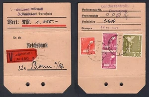 GERMANY Darmstadt 1947 Bank Parcel Tag. Money. Valeur Label - Picture 1 of 3