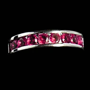 RED RUBY Simulated ROUND CZ ETERNITY WEDDING BAND_SZ-9__925 STERLING SILVER - Picture 1 of 10