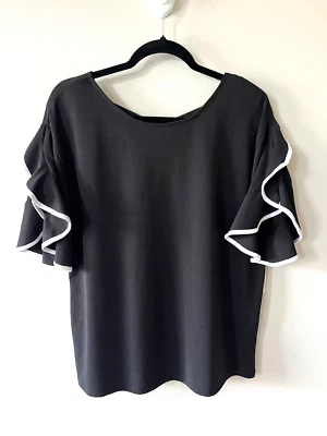 John Paul Richard dress top ruffle sleeve white trim NWT wm sz M (sku177) Foto 1 de 4