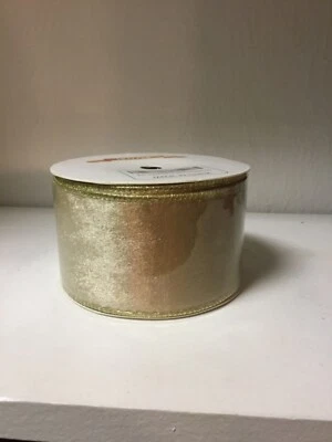 NEW 2.5" X 10 Yards Buvane Champagne Gold Wired Ribbon - Image 1 of 2
