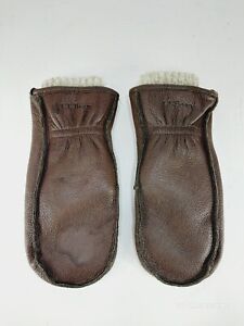 LL Bean Wool Lined Brown Leather Mittens Winter Gloves Mens Large