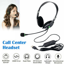 Wired Headset Headphones with Microphone Mic For Skype Call Centre PC Laptop USB