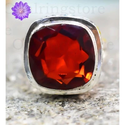 Red Garnet Gemstone 925 Sterling Silver Ring Handmade Jewelry Ring For Gift - Image 1 of 4