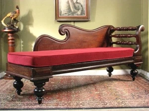 ANTIQUE AUSTRALIAN COLONIAL CEDAR +VELVET MINER'S COUCH CHAISE SOFA SETTEE c1860 - Picture 1 of 17