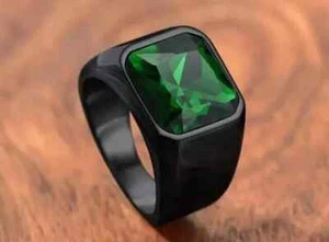 2Ct Emerald Cut Lab Created Emerald Men's Pinky Band Ring 14K Black Gold Plated! - Picture 1 of 4