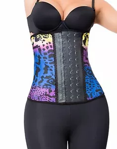 Real Curvy Women Fajas Colombianas Purple Animal Print Latex Waist Trainer 3Hook - Picture 1 of 5